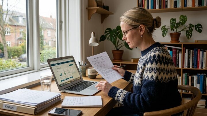 Mand sammenligner forskellige låntilbud og dokumenter på sin bærbar computer