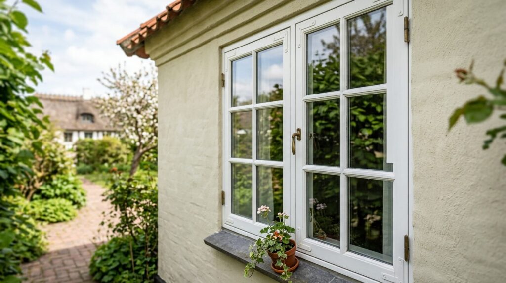 Close-up detail shot of a high-quality Dannebrog window fram